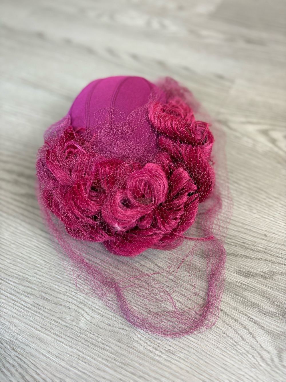 Fuchsia Floral Veil Pillbox Hat - Women's Dress Hat